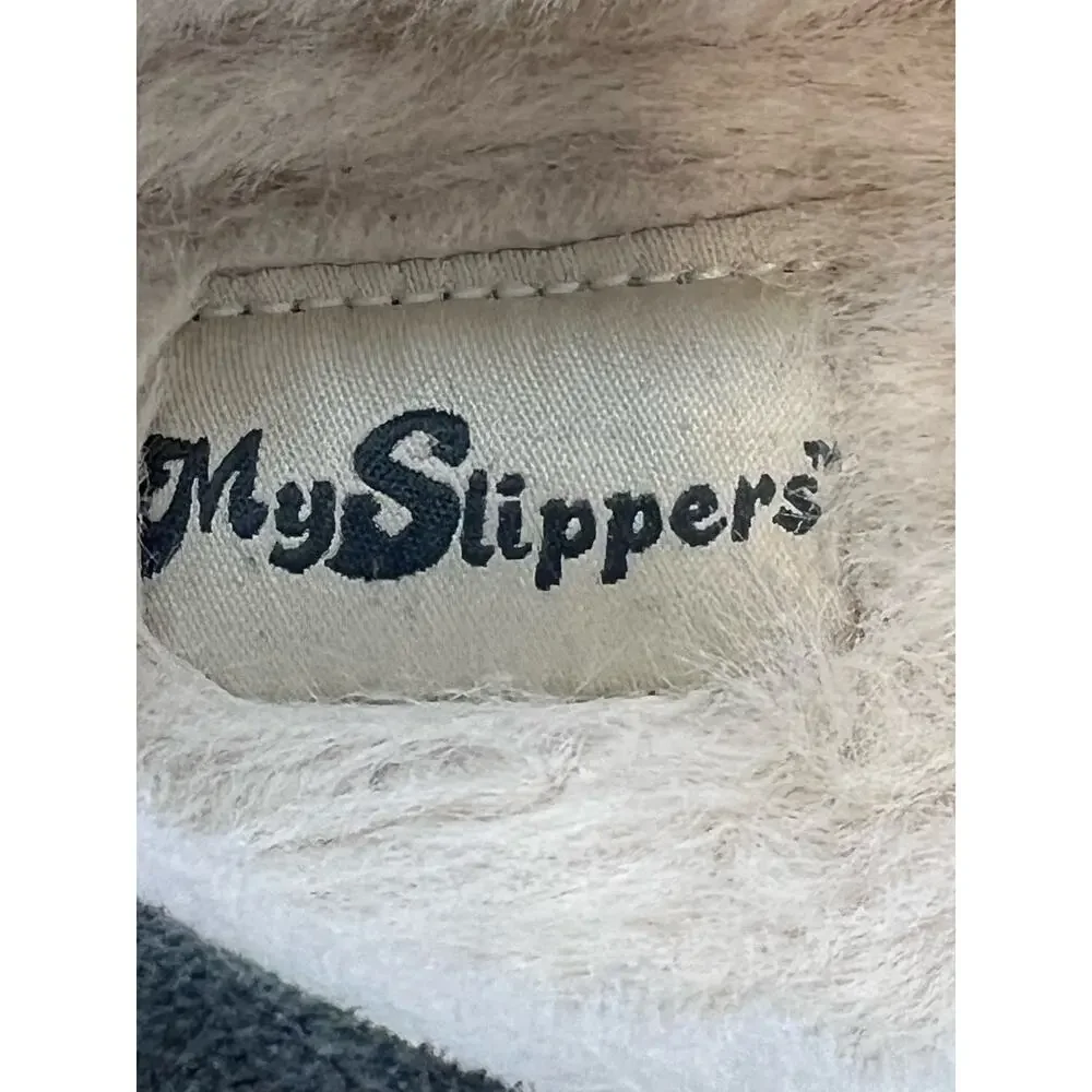 Men's Moccasin MySlippers Dark Grey Leather And Faux Shirling Lined Size‎ 10